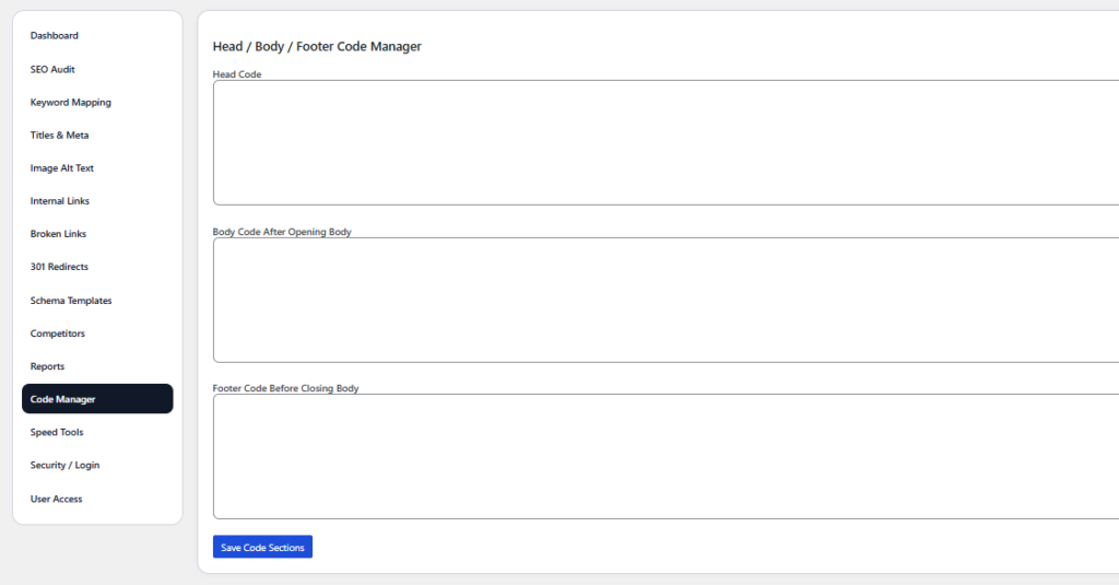 Head / Body / Footer Code Manager